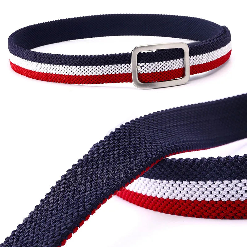 Mens Belt Double Sided Braided Elastic Stretch Fabric Golf Belt For Men with Buckle