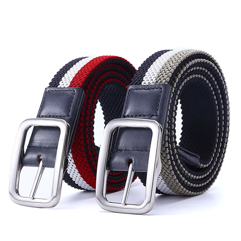 Mens Belt Double Sided Braided Elastic Stretch Fabric Golf Belt For Men with Buckle