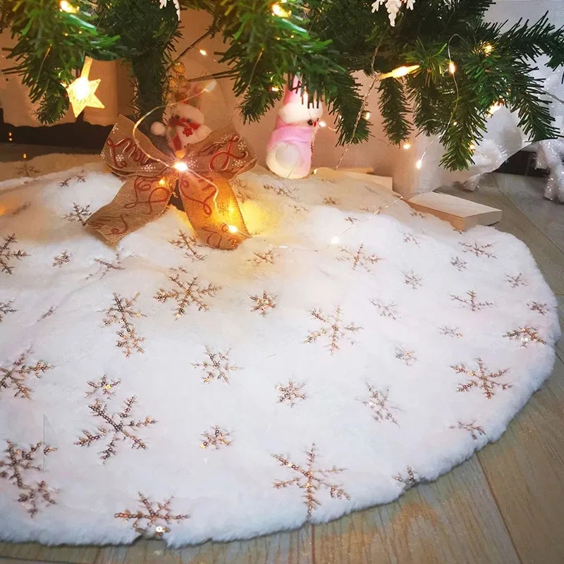 78/90/122cm Christmas Tree Skirt Faux Fur Carpet Snowflake White Plush Xmas Tree