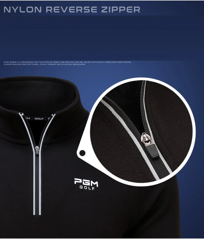 Mens Long Sleeved Pull Over Warm Winter Mens Golf Tops Zip Collar Golf Sportswear Windproof