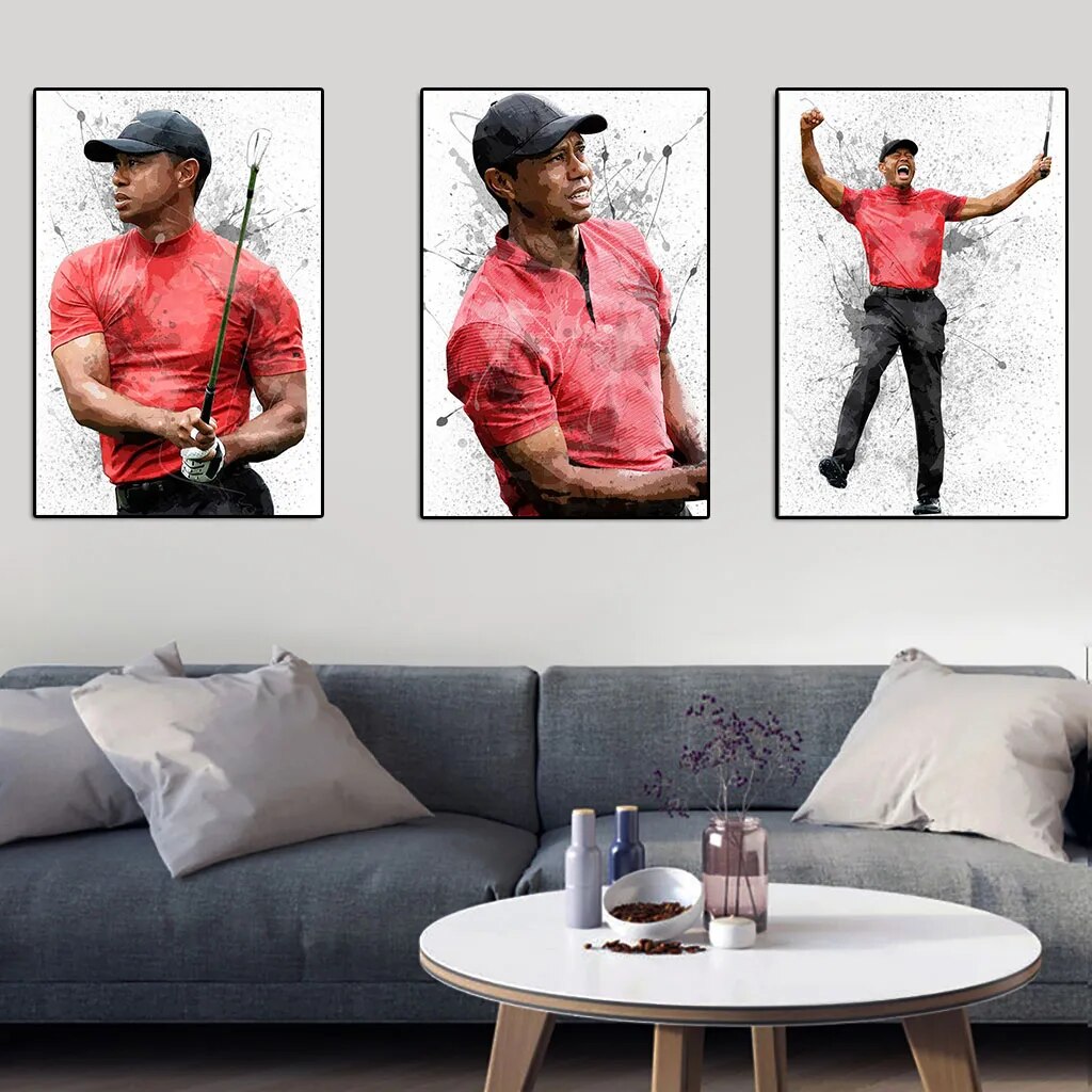 Famous Golf Athlete Woods Canvas Mural Wall Art.