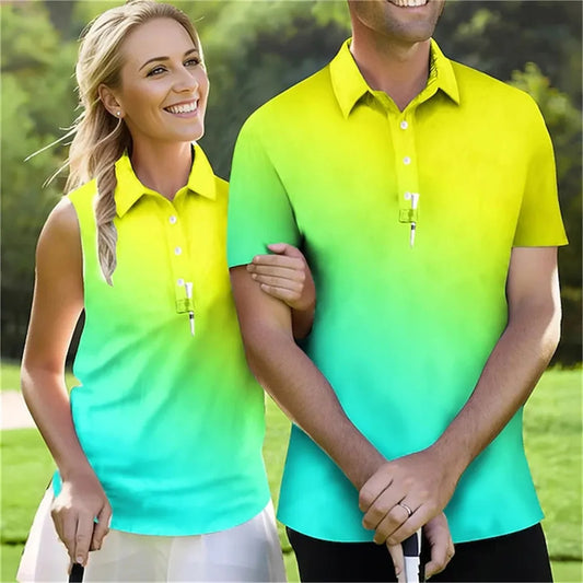 Golf Shirt Matching His/Hers Golf Shirt Breathable Quick Dry Moisture Wicking Short Sleeved Golf Clothes