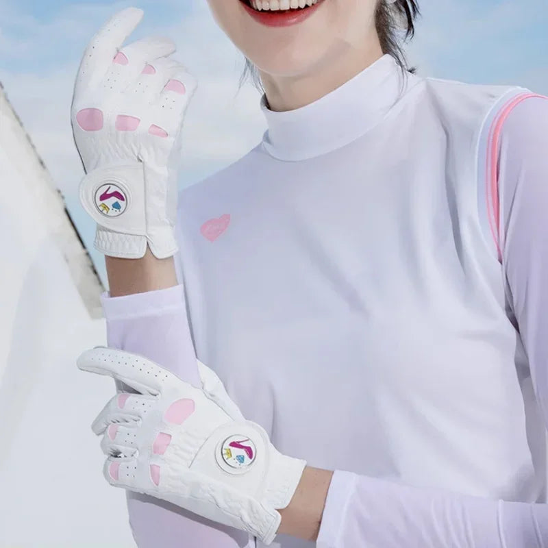 Love Golf 1 Pair Women Lambskin Leather Golf Gloves with Marker Ladies Anti Slip Sports Soft Gloves