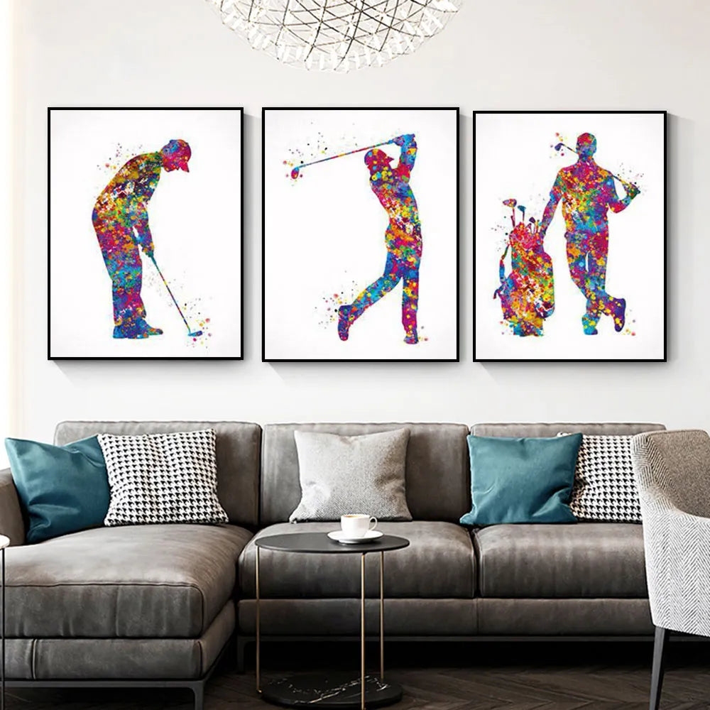 Watercolor Golf Player Posters Wall Art Decor Canvas Painting.