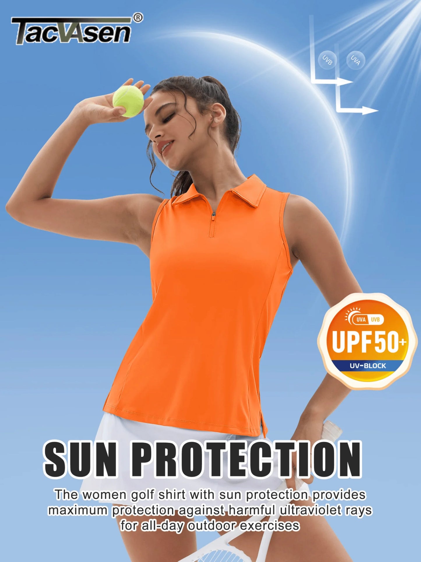 UPF50+ Quick Dry Polo Shirts Womens Summer Golf Sleeveless Tops Sun UV Protection Outdoor Fitness