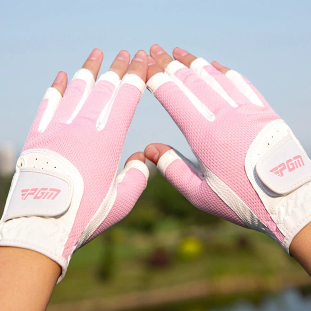 1 Pair Women's Open Finger Golf Gloves Breathable Mesh Sunscreen Finger Cover Left And Right Hand