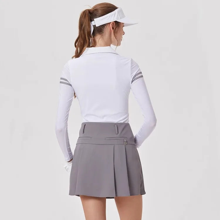 Womens Polo Shirt Long Sleeve Thin Tops Breathable Sports Skort Ladies Golf Wear