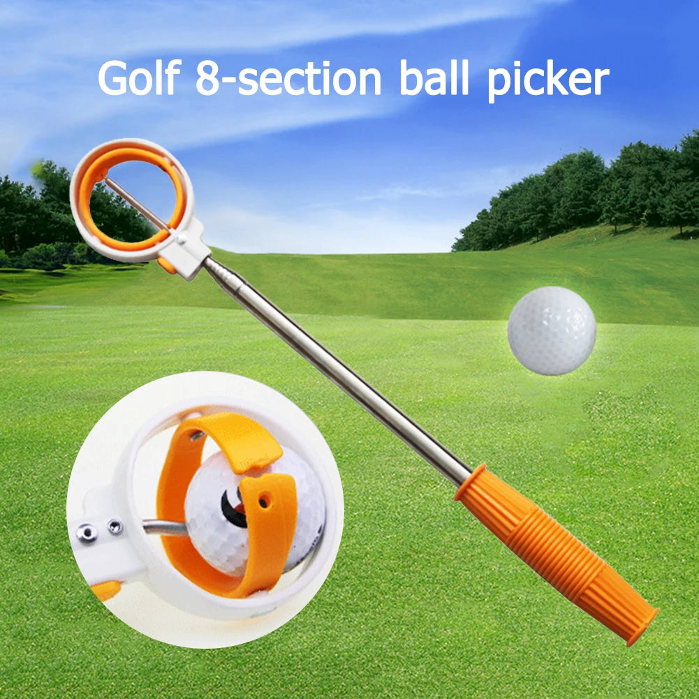 Golf Ball Retriever 8 Sections Golf Ball Retriever Rubber Grip Stainless Steel Shaft Extendable Golf Ball Grabber Tool