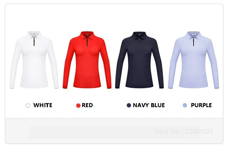 Women High Elastic Golf Polo Shirt Ladies Breathable Full Sleeve T-Shirt Quick Dry Soft Workout Tops Sport Golf Wear