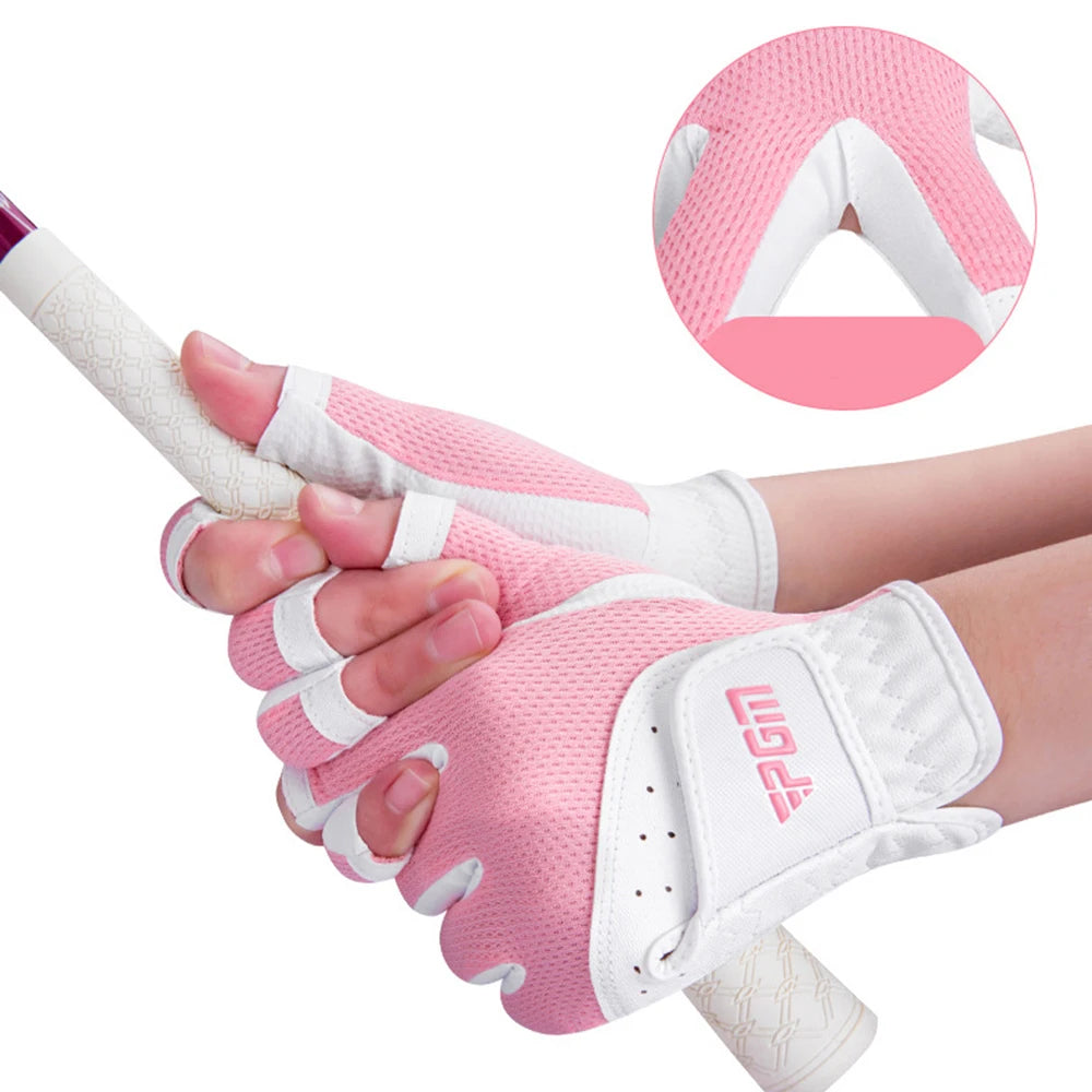 1 Pair Women's Open Finger Golf Gloves Breathable Mesh Sunscreen Finger Cover Left And Right Hand