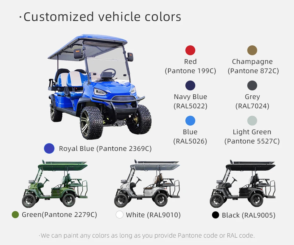 Electric Powerful Lifted 4 kw /5 kw  Golf Cart 60V 72V Lithium Battery 4 / 6 Seater Electric Golf Cart