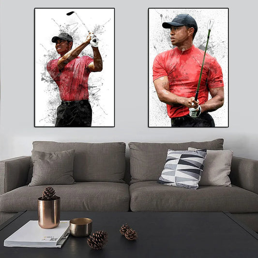 Famous Golf Athlete Woods Canvas Mural Wall Art.