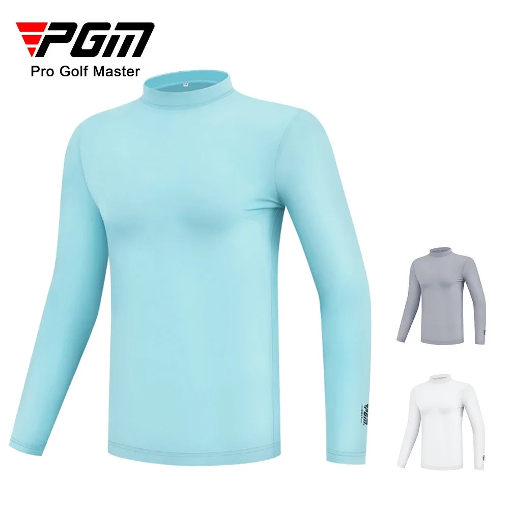 Men's Sun Protection Golf Shirt Under Shirt Long Sleeved Cooling Ice Silk T-shirts Anti-UV Soft