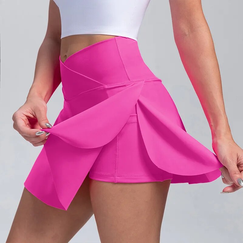 Women Sports Skirt With Pockets Shorts Crossover High Waisted Golf Skort.