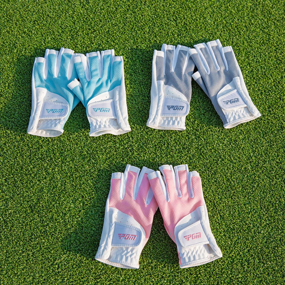 1 Pair Women's Open Finger Golf Gloves Breathable Mesh Sunscreen Finger Cover Left And Right Hand