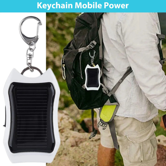 Portable Solar Power Bank Charger With Mini Flashlight Keychain