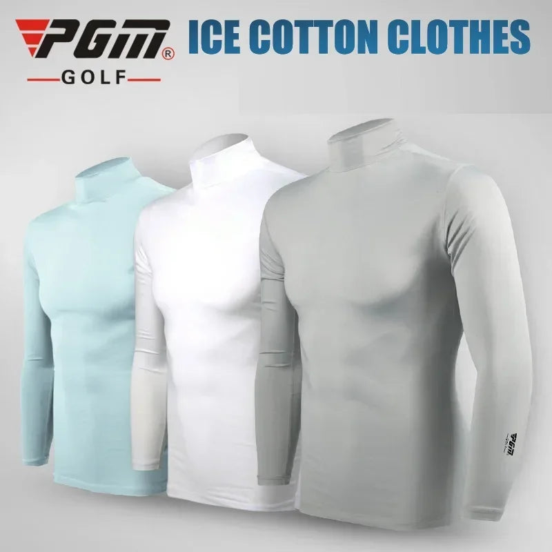 Men's Sun Protection Golf Shirt Under Shirt Long Sleeved Cooling Ice Silk T-shirts Anti-UV Soft