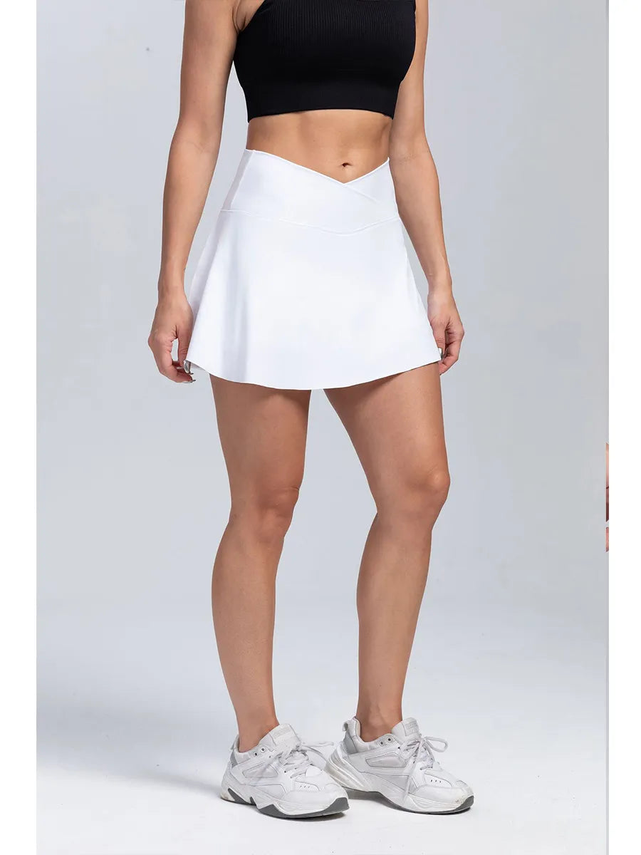 Women Sports Skirt With Pockets Shorts Crossover High Waisted Golf Skort.