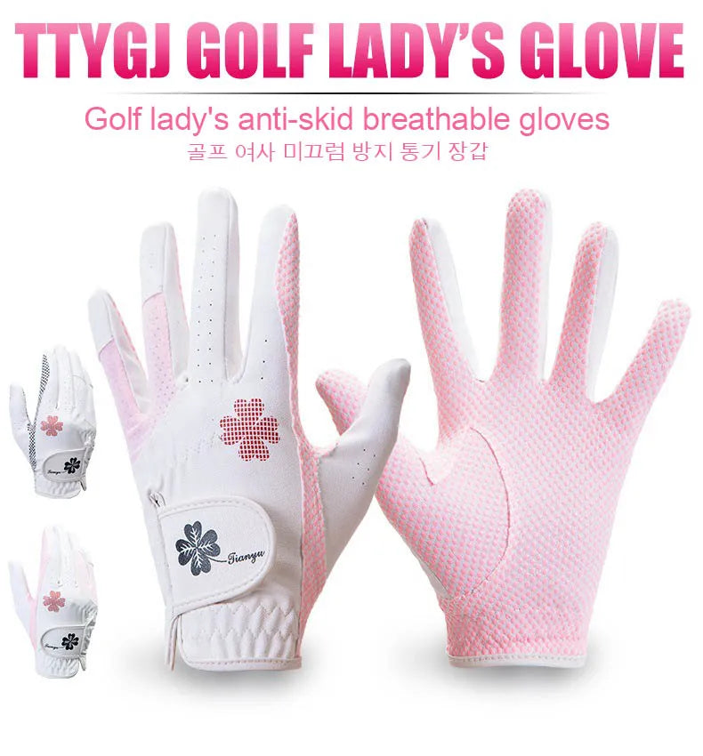 Womens Golf Gloves Leather Left and Right Hand 1 Pair of Anti Slip Breathable Gloves.