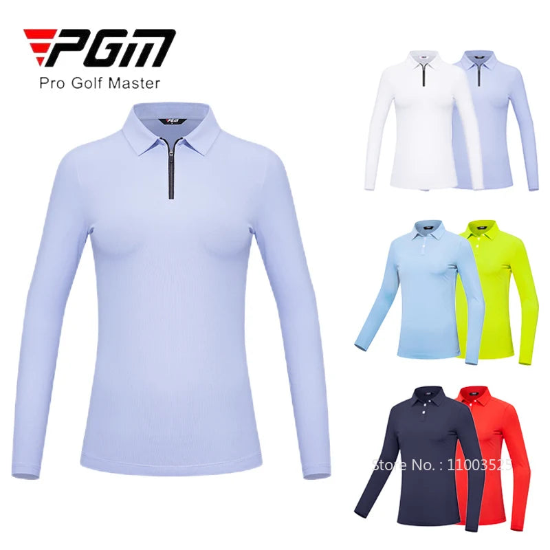 Women High Elastic Golf Polo Shirt Ladies Breathable Full Sleeve T-Shirt Quick Dry Soft Workout Tops Sport Golf Wear