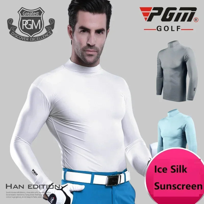 Men's Sun Protection Golf Shirt Under Shirt Long Sleeved Cooling Ice Silk T-shirts Anti-UV Soft