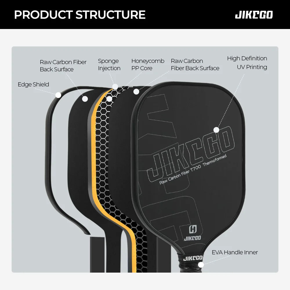 Thermoformed T700 Raw Carbon Fiber Pickleball Paddle 16mm Grip 4.9 inch Pickle Ball Racket