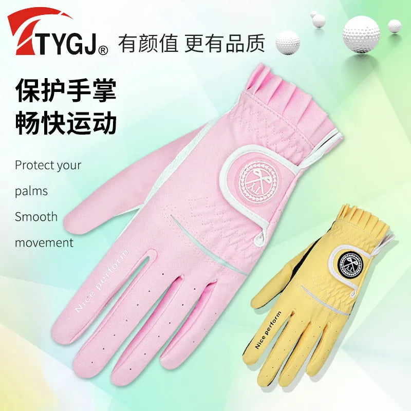 2 Pair Golf Gloves For Women Breathable PU Leather Golf with Non-Slip Grip Outdoor Sports Hand Wear