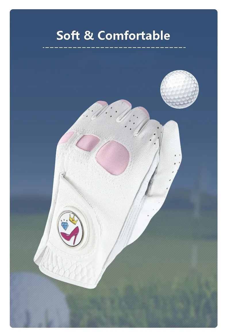 Love Golf 1 Pair Women Lambskin Leather Golf Gloves with Marker Ladies Anti Slip Sports Soft Gloves