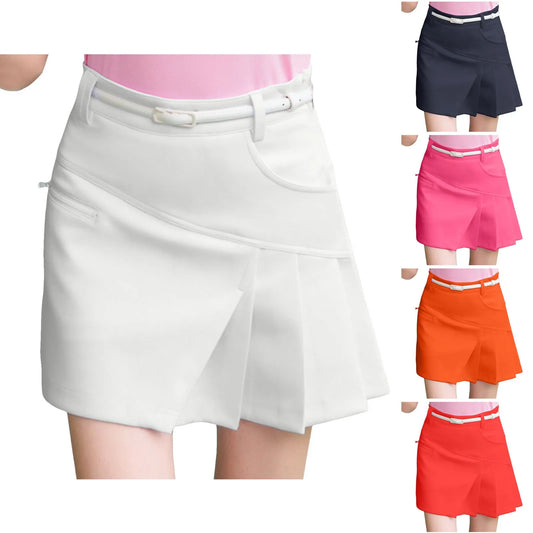 Asymmetrical Golf Skirt For Women Side Zipper Golf Wrapped Skirt Solid Color High Waist Skort