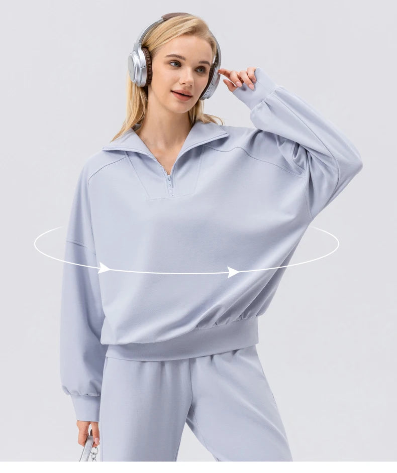 Autumn and Winter sports hoodie women half zipper fitness long sleeved loose casual outdoor sports coat
