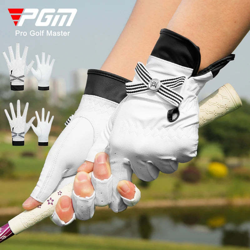Women Lambskin Leather Golf Gloves with Mark Ladies Breathable Open Finger Right and Left Hand Sport Gloves