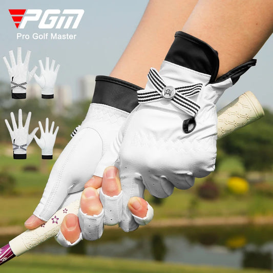 Women Lambskin Leather Golf Gloves with Mark Ladies Breathable Open Finger Right and Left Hand Sport Gloves