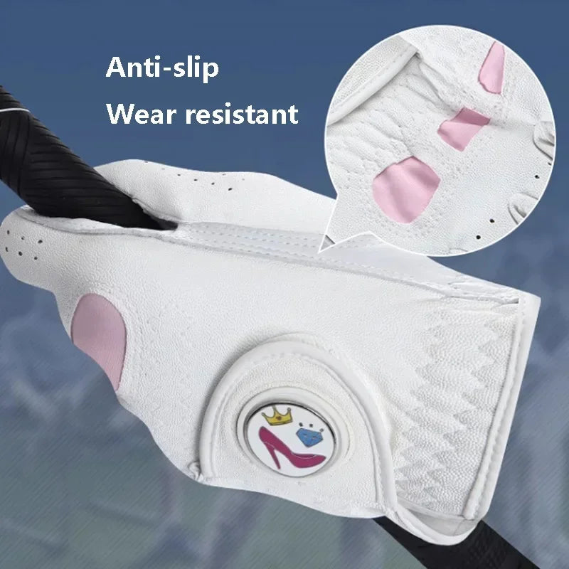 Love Golf 1 Pair Women Lambskin Leather Golf Gloves with Marker Ladies Anti Slip Sports Soft Gloves