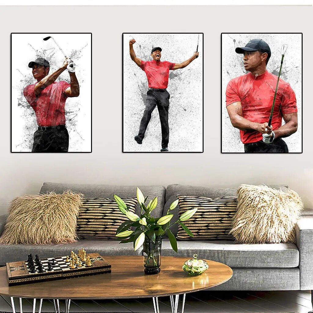 Famous Golf Athlete Woods Canvas Mural Wall Art.