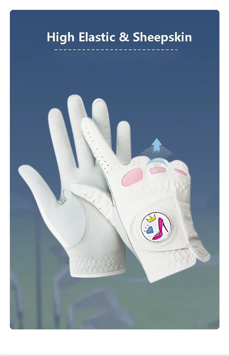 Love Golf 1 Pair Women Lambskin Leather Golf Gloves with Marker Ladies Anti Slip Sports Soft Gloves