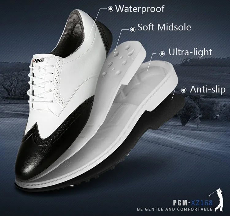 Mens Waterproof Leather Golf Shoes Brogue Style Leisure Golf Shoes