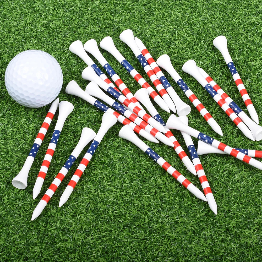 50pcs American Flag Style Durable Bamboo Golf Tees Of (3-1/4'' & 2-3/4'')  Length Golf Tees