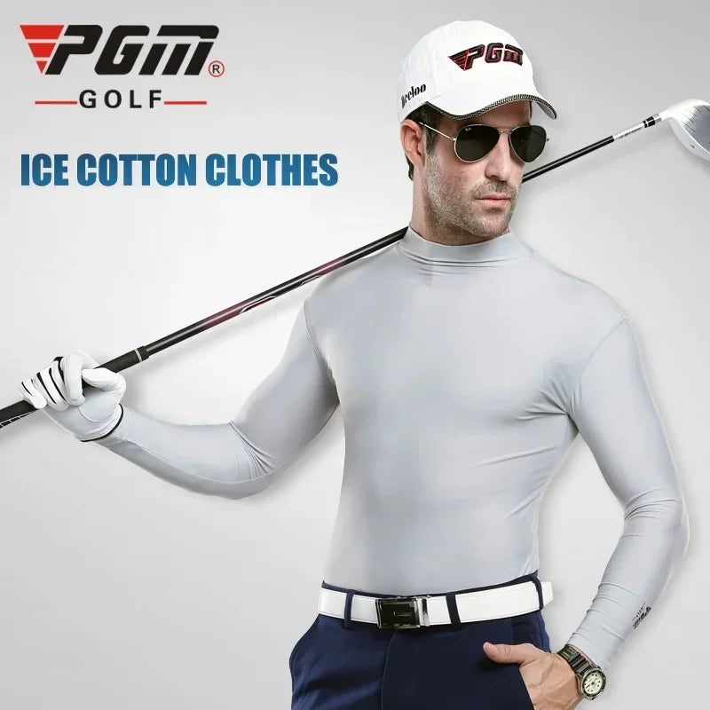 Men's Sun Protection Golf Shirt Under Shirt Long Sleeved Cooling Ice Silk T-shirts Anti-UV Soft