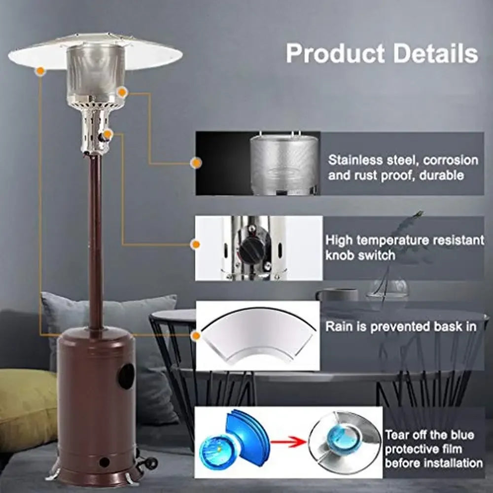 Outdoor Patio Heater Propane Gas Standing Heater 41000 BTU CSA Certified Steel Base Stable and Safe Free Standing Heater