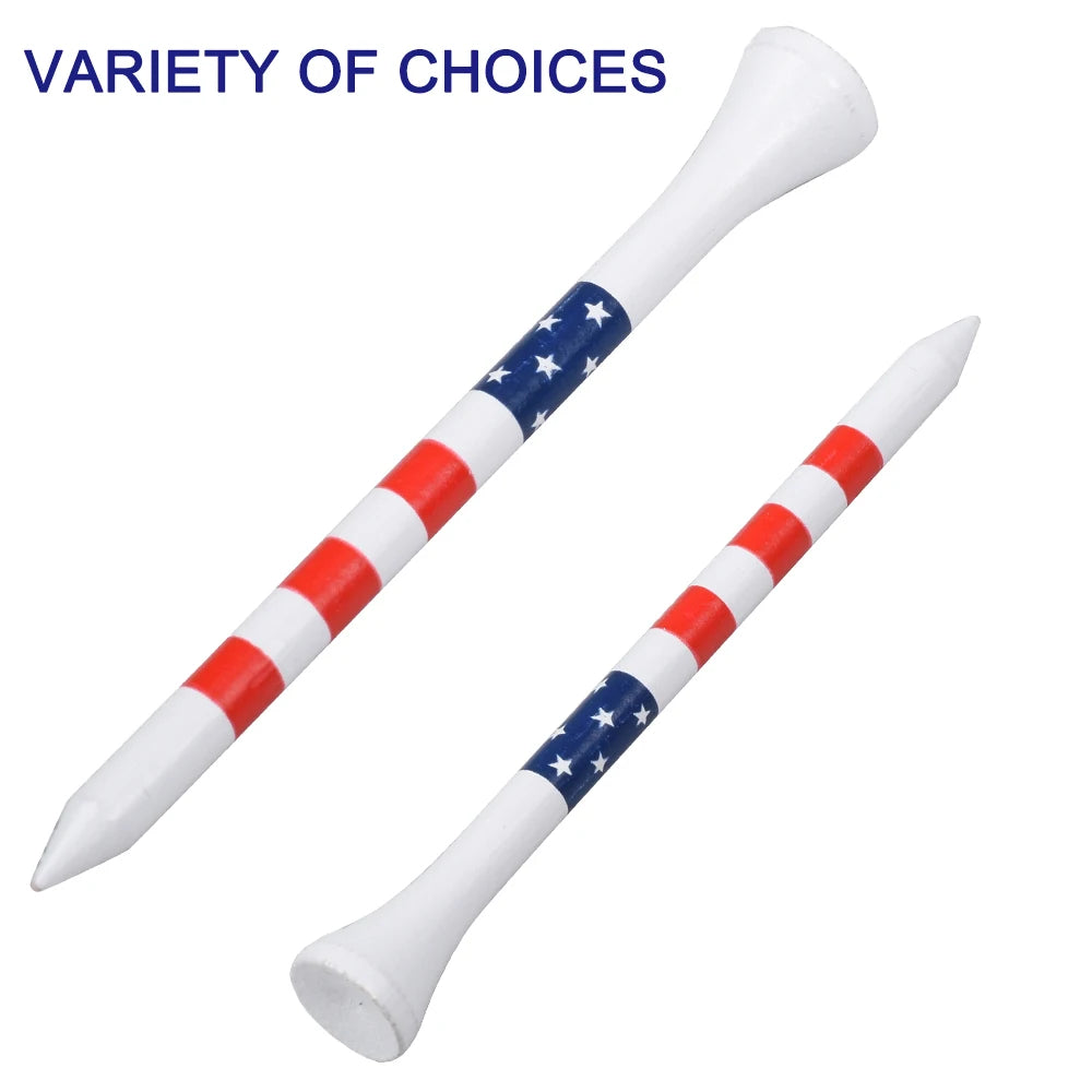 50pcs American Flag Style Durable Bamboo Golf Tees Of (3-1/4'' & 2-3/4'')  Length Golf Tees