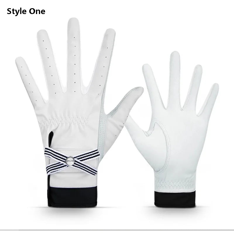 Women Lambskin Leather Golf Gloves with Mark Ladies Breathable Open Finger Right and Left Hand Sport Gloves