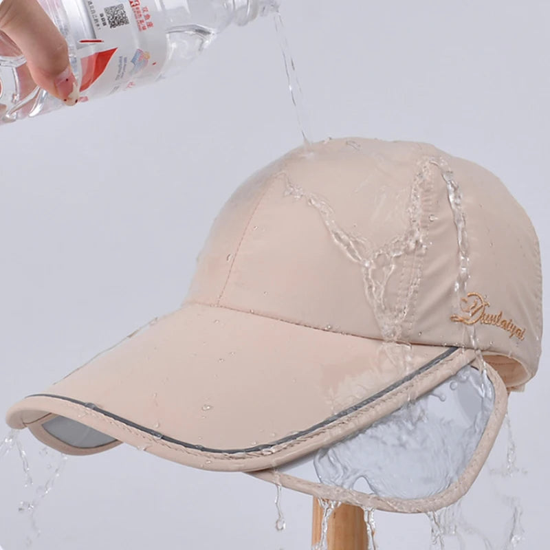 Retractable Wide Brim Golf Cap Women UV Quick-Drying Waterproof Sun Protection Sports Golf Hat