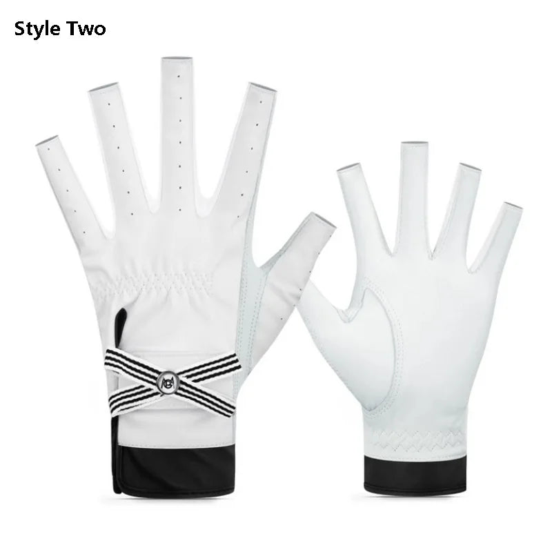 Women Lambskin Leather Golf Gloves with Mark Ladies Breathable Open Finger Right and Left Hand Sport Gloves