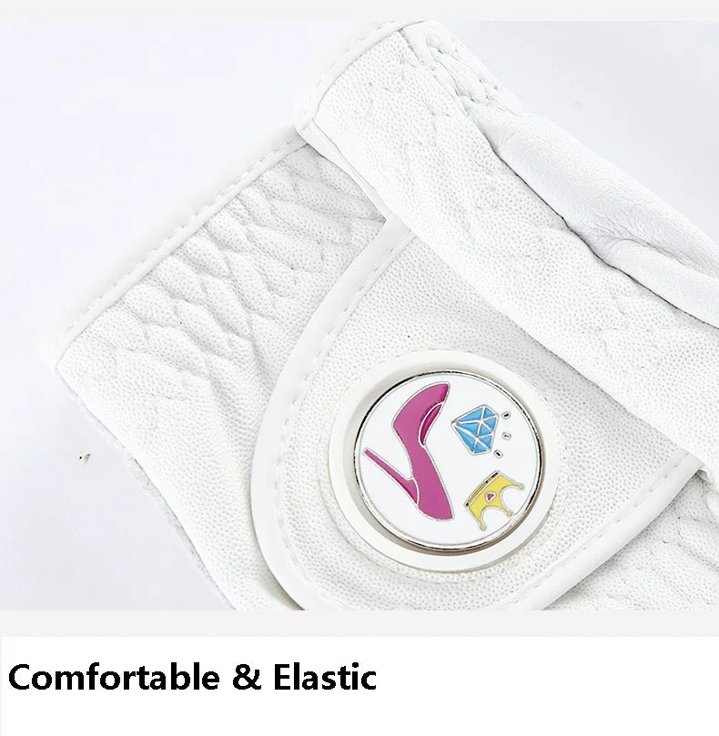 Love Golf 1 Pair Women Lambskin Leather Golf Gloves with Marker Ladies Anti Slip Sports Soft Gloves