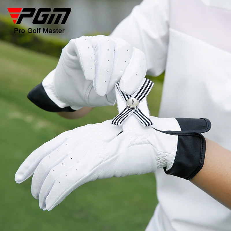 Women Lambskin Leather Golf Gloves with Mark Ladies Breathable Open Finger Right and Left Hand Sport Gloves