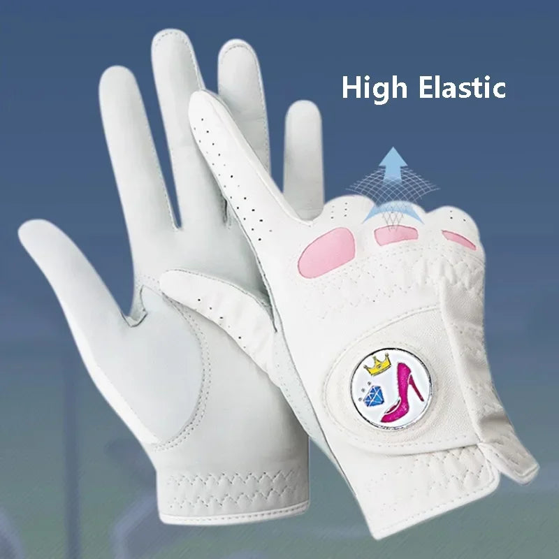 Love Golf 1 Pair Women Lambskin Leather Golf Gloves with Marker Ladies Anti Slip Sports Soft Gloves