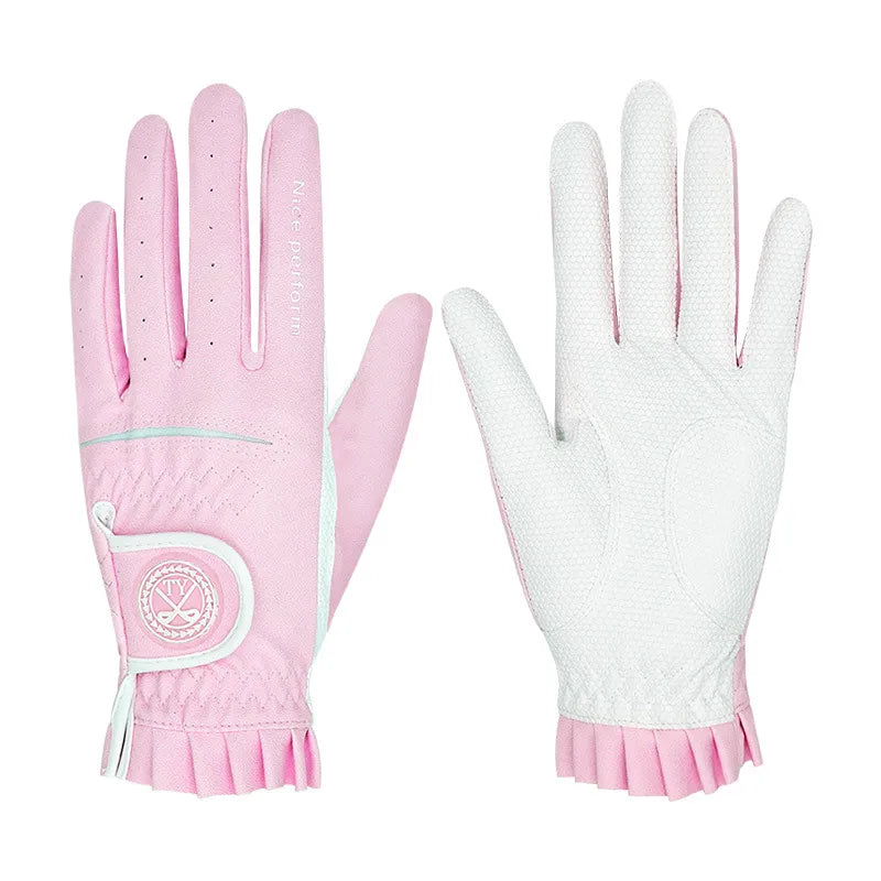 2 Pair Golf Gloves For Women Breathable PU Leather Golf with Non-Slip Grip Outdoor Sports Hand Wear