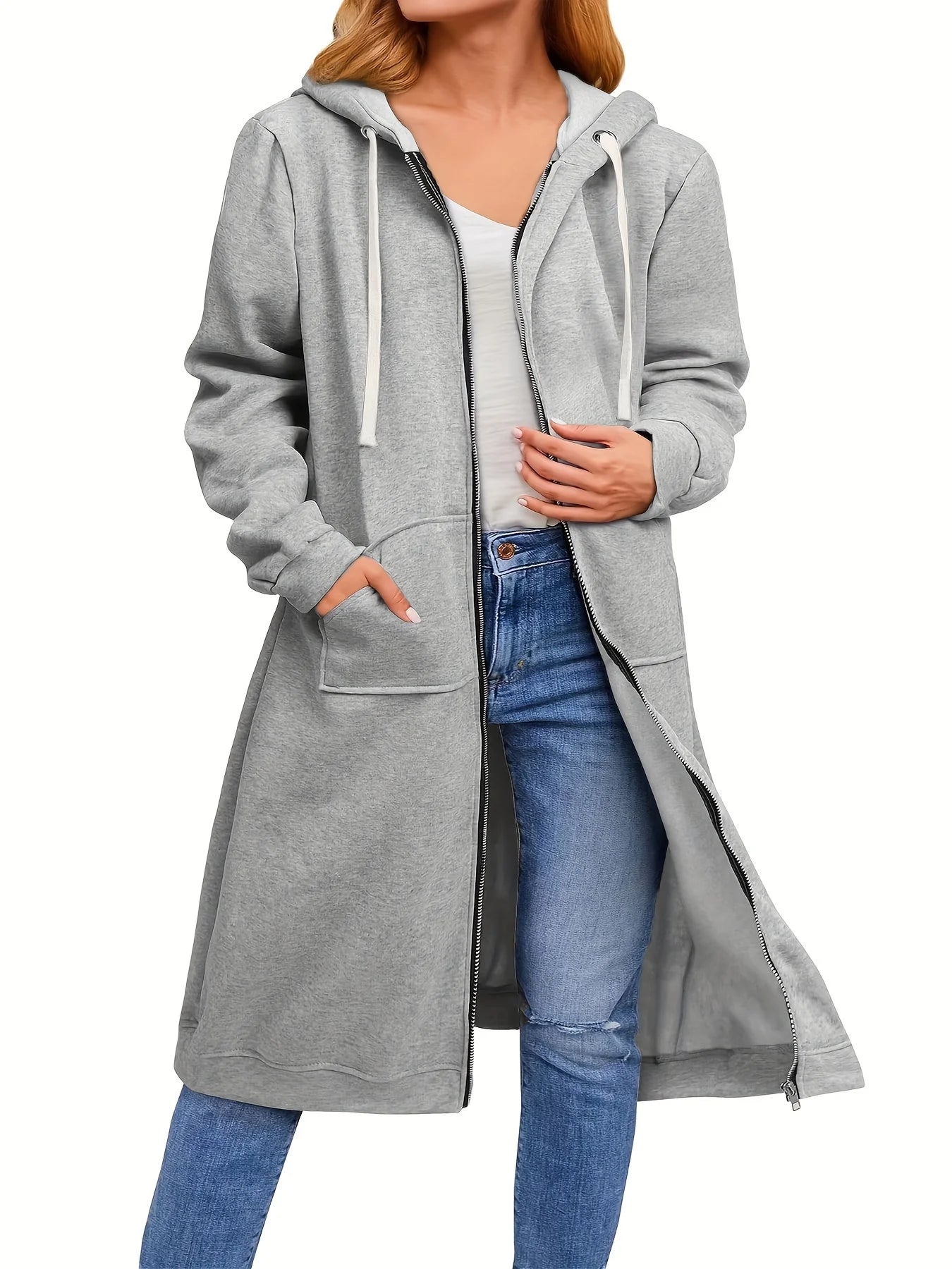 Plus Size Hoodies for Women Casual Full Zip Hoodies Comfortable Women's Long Fashionable Sweatshirts With Pockets
