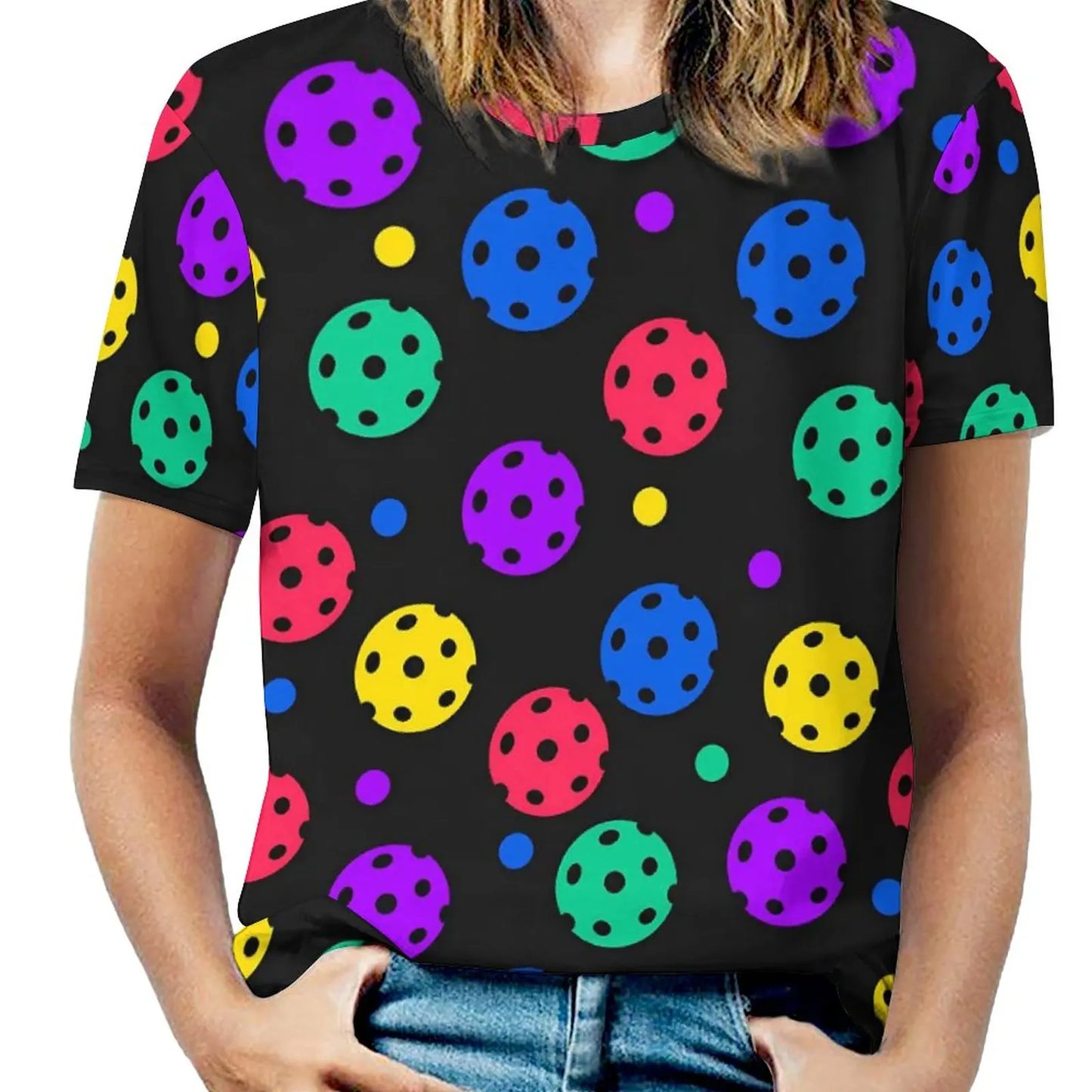 Ball Print T-Shirts Colorful Pickleball Casual Oversized T-Shirt Short Sleeve Female Cute Tee Shirt Summer Custom Clothes