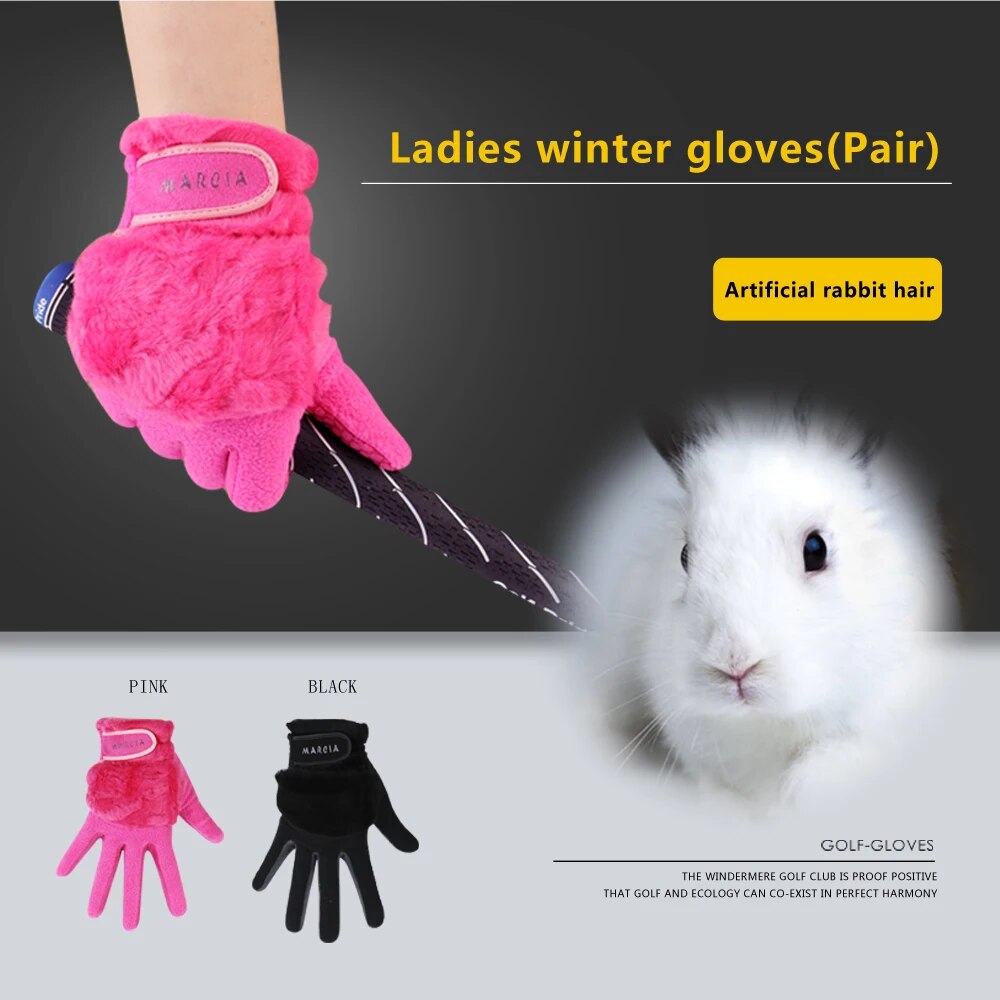 1Pair Women Winter Golf Gloves Anti-slip Artificial Rabbit Fur Warmth Fit for Left and Right Hand